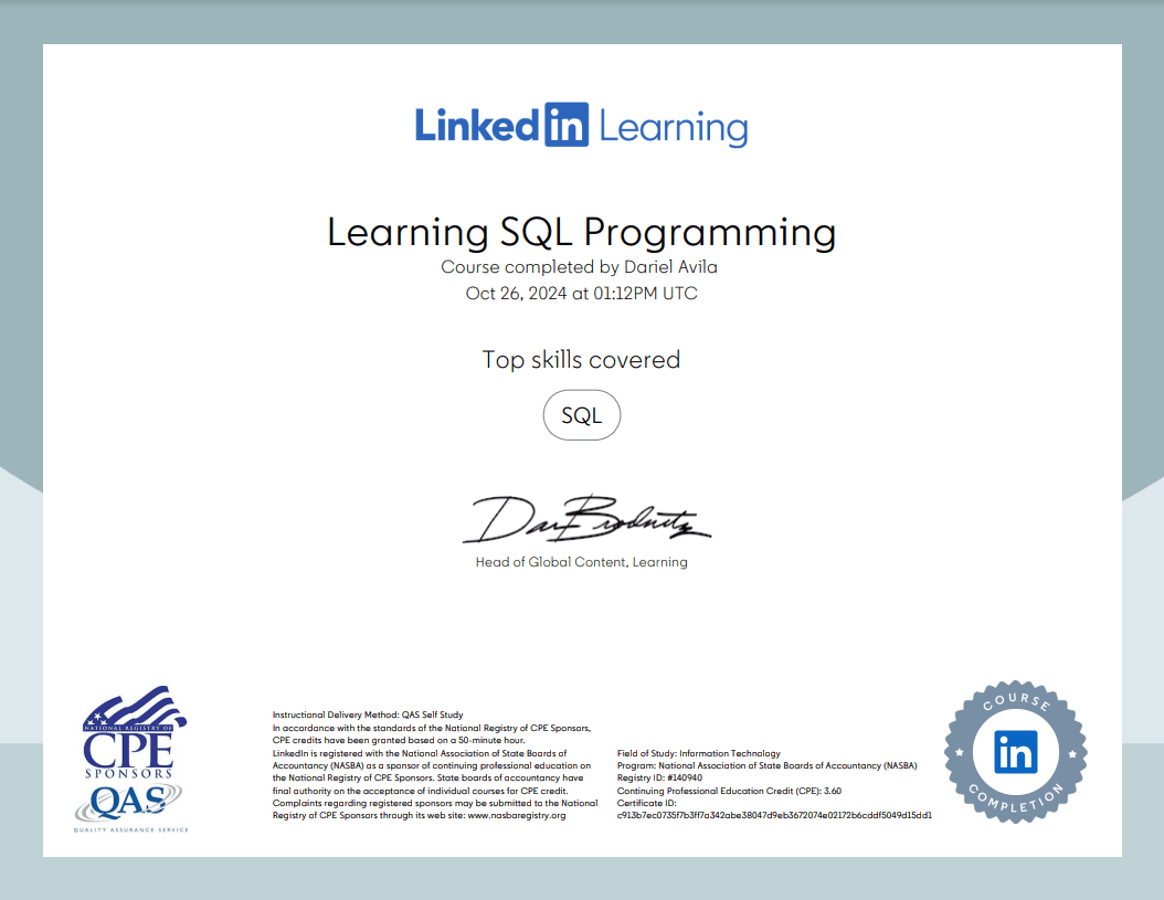 Learning SQL